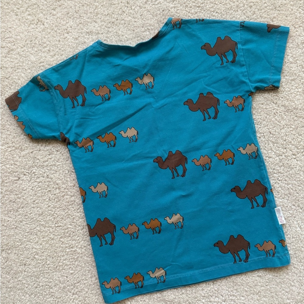 Polarn O. Pyret Blue and Brown Camel Print Short Sleeve Tee - Picture 3 of 3